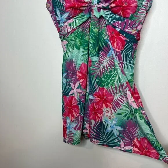 Swimsuits For All Women's Twist Front V-Neck Swimdress Hawaiian Floral Size 10 - Picture 4 of 16